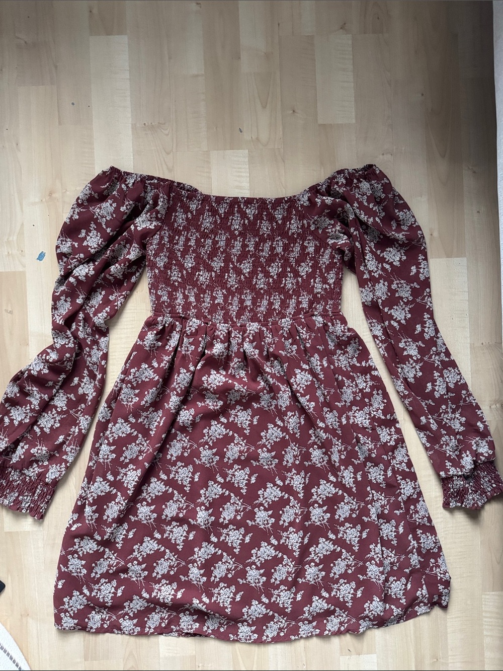 Off-Shoulder Floral Dress in Burgundy